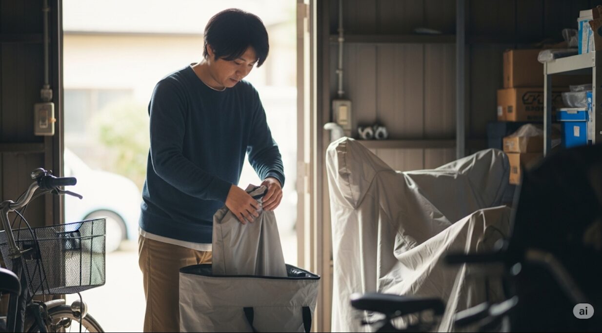 自転車カバーの収納に収納袋を使う